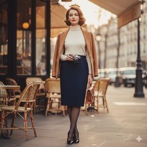 Vintage Mr Jax High-Waisted Navy Knee-Length Wool Lined Pencil Skirt Fits Size 8